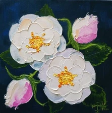 Rose Cherokee Painting Flowers Wall Art Impasto Oil Original Art 6x6"