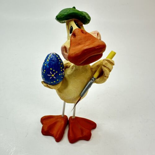 Russ Berrie Painter Duck Holding Easter Egg Resin Handpainted #100006 Figurine