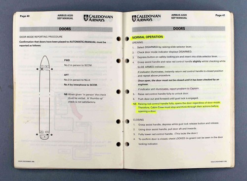 CALEDONIAN AIRWAYS AIRBUS A320 AIRLINE CABIN CREW SEP MANUAL SAFETY CARD BA - Picture 14 of 18
