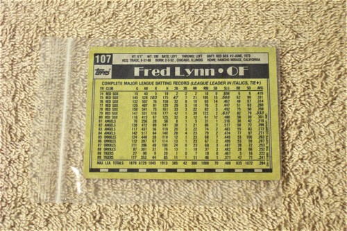 TOPPS 1989 (FRED LYNN, OUT FIELD) TIGERS Card #107 - Picture 2 of 2