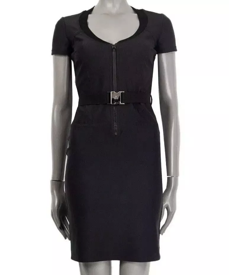 2009 Robe GUCCI femme ceinture néoprène logo zippée robes noires taille S IT 40 US 4
