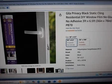  New Gila Blk Privacy Control DIY Static Window Film w/Install Kit and Squeegee