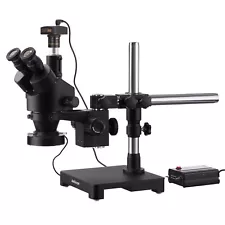 AmScope 7X-135X Trinocular Stereo Zoom Microscope + Boom + LED + 5MP Camera