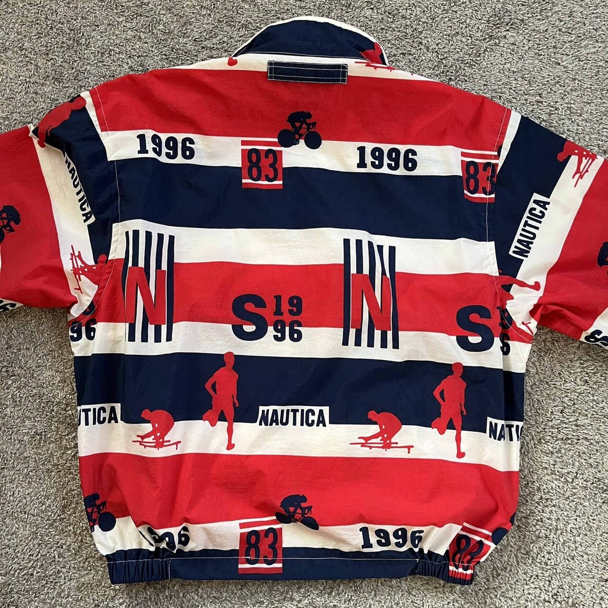 ?Nautica Jacket Size Large All Over Print Windbreaker Rare 90