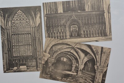Lot (3) Choir Screen; Crypt; East Window at York Minster Postcards UNPOSTED