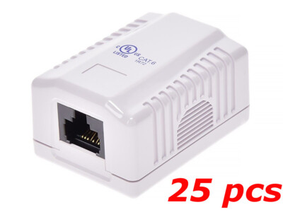 1-Port CAT6 RJ45 Keystone Jack Loaded Surface Mount Box SMB White - 1-100 Lot