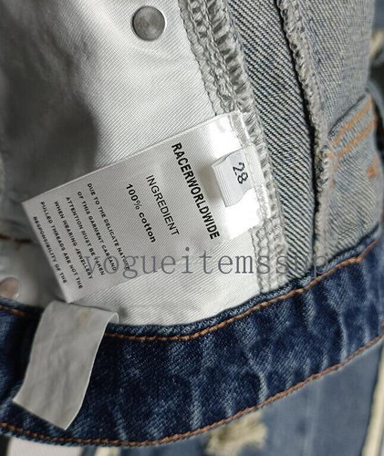 Men Destroy Tassel Sport Patchwork Racer Worldwide Jeans Mid-Rise - Picture 5 of 9