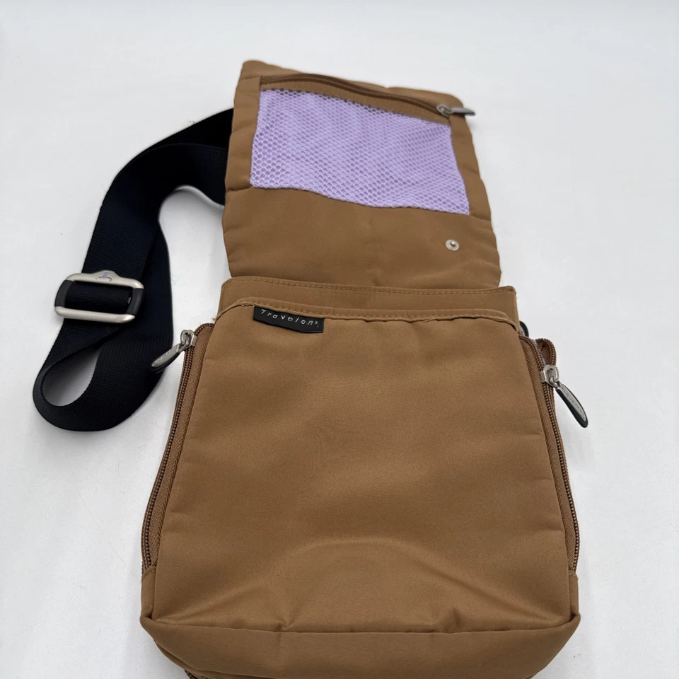 Travelon Bandolera Bolso Mensajero Cartera Bolso Bandolera Bronceado Viaje Foto 3 de 4