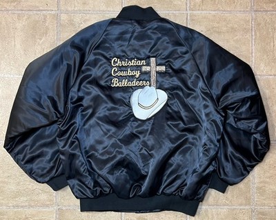Vintage 90s ASW Jackets Black Satin Mens Medium Christian Cowboy Balladeers Snap