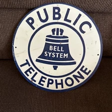 “Bell System” Public Telephone Round Metal Tin 7.9”x7.9” In Blue/white
