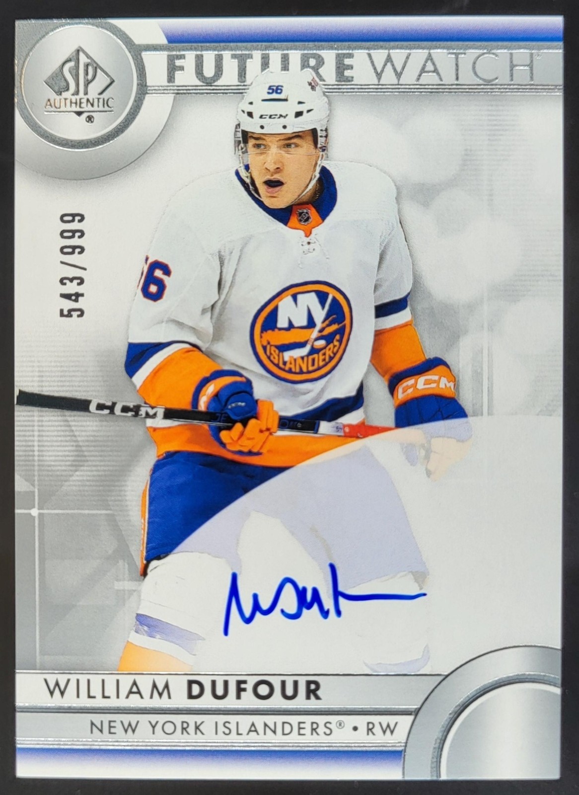 2023-24 SP Authentic William Dufour Inscribed /999 Auto RC Future Watch MS2