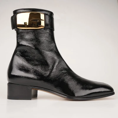 Gucci Bottines Retro G Cuir Verni Noir Femme T EU 39.5 - Photo 1/4