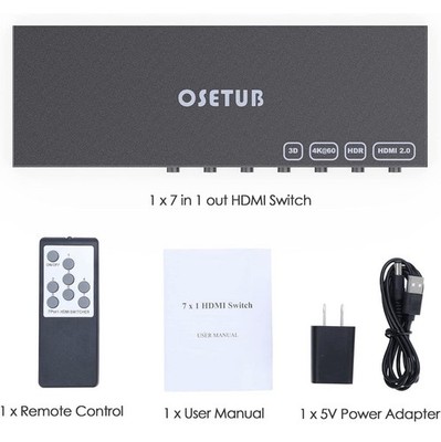 7 in 1 out  4K HDMI Switch Support HDR HDMI Switcher With IR Remote 4K 60Hz