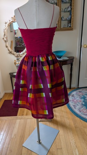 BILL BLASS Evening Vintage Dress size 6  in red Plaid Silk Fit & Flare Party - Picture 4 of 9