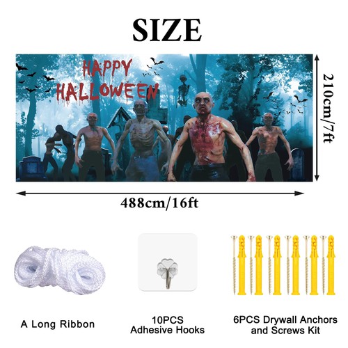 Darunaxy Halloween Garagentor Dekorationen 7x16 Fuß Happy Halloween Banner Bac... - Bild 3 von 7