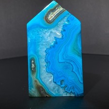 130g Rare Blue Geode Stone agate Crystal Obelisk Wand Point Energy Healing