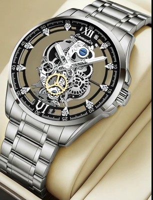 COMUDIR Stainless Steel Mens Watch Chronograph Waterproof Date Quartz Wristwatch