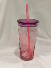 New Starbucks 18 Oz Glass with plastic lid Pink Ombre Tumbler Swirl Spring 2021