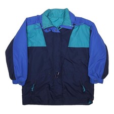 Womens Blue & Navy Colourblock Jacket XL Nylon Zip Retro Casual Outerwear