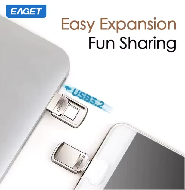 EAGET USB Flash Drive 2 in 1 Type C USB A Pen Drive 3.2 120MB/s USB Stick 128GB - Image 2 of 4
