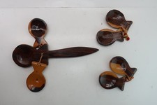Hand-Carved Wooden Spanish Castanets Traditional Musical Instrument - Lot of 3