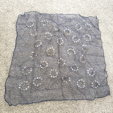 Vintage Sheer Head Wrap Scarf Polka Dot Navy Blue White Circles Driving 60s