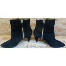 Nine West Black Suede Pointed Toe Ankle Boots Gold Zip Block Heel Women's 6M