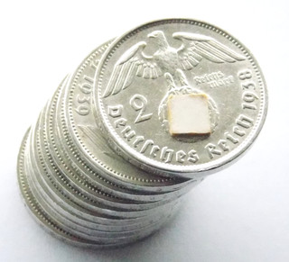 GERMAN Lot 10x 2 REICHSMARK 1937 1939 SWASTIKA Silver Coins 3rd Reich WW2 Mark