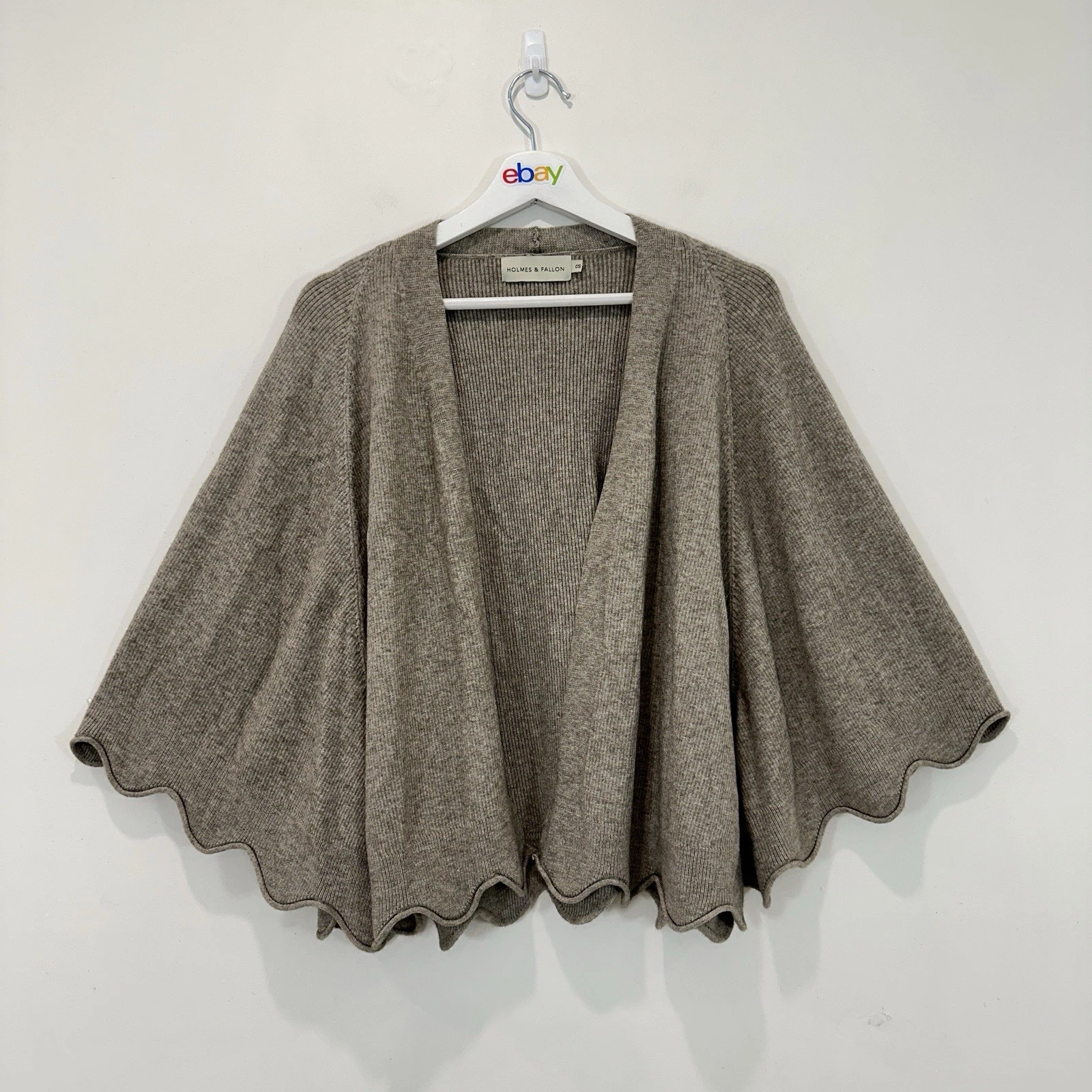 Holmes & Fallon Poncho Women One Size Brown Ribbed Stretch Open Front **