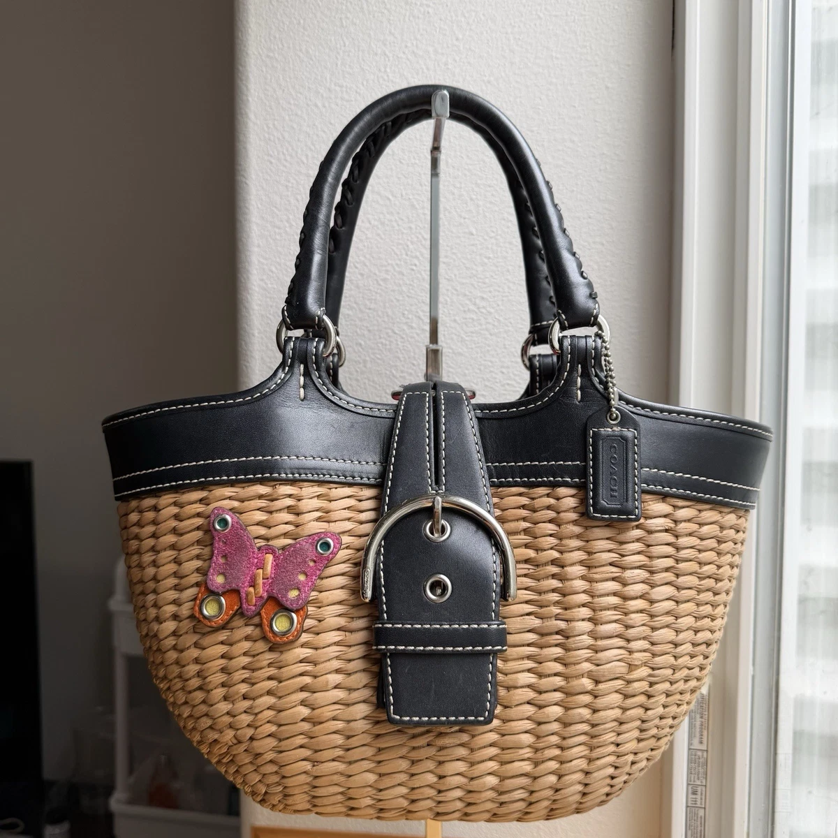 未使用級 黒 vintage coach old straw bag かごバッグ Coach Black Women's Straw Exterior Bags & Handbags for sale | eBay