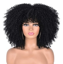 Curly Wigs for Black Women Afro Curly Wigs with Bangs Heat Resistant Syntheti...