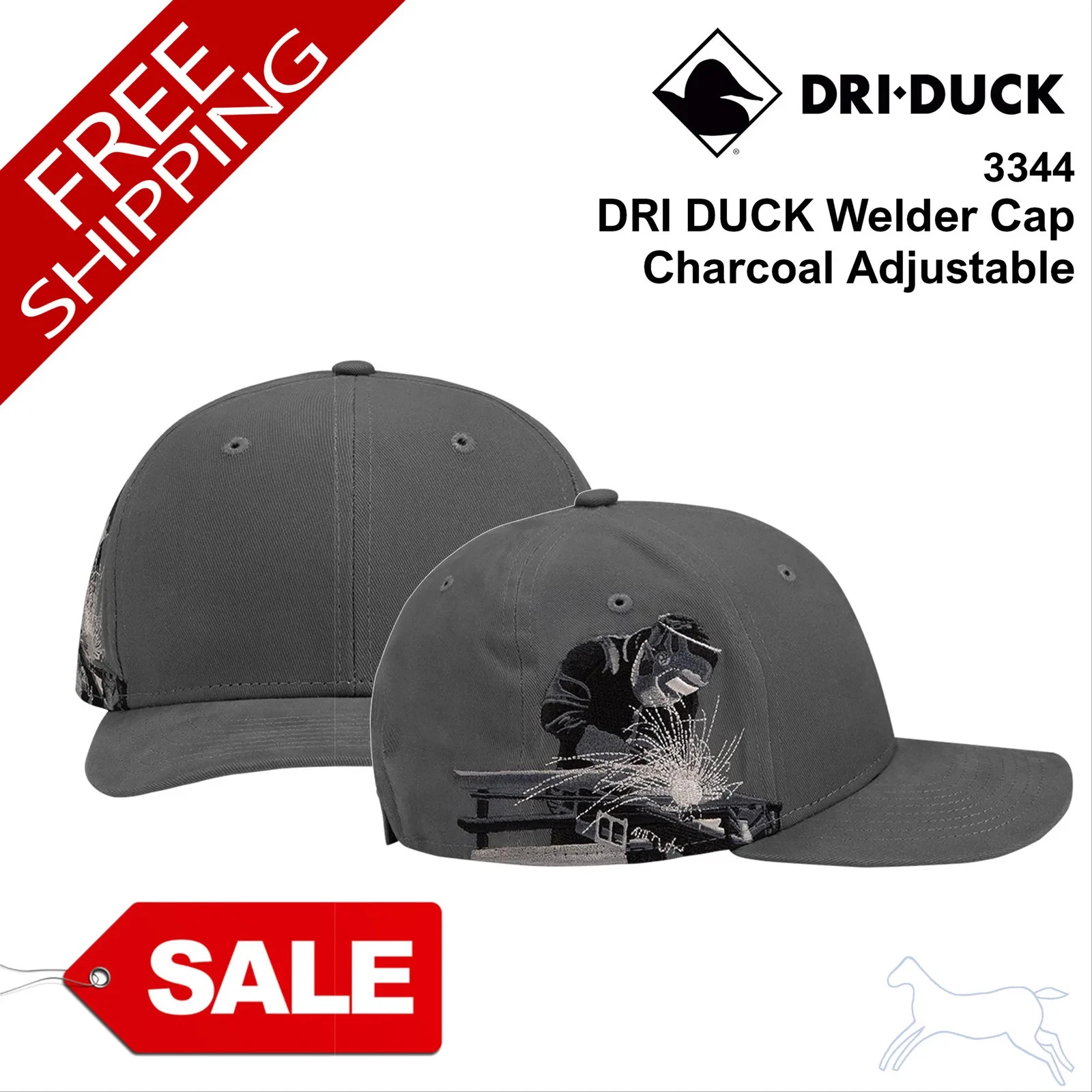 🔥 DRI DUCK Men Welder Cap Hat six-panel, low-profile cotton 3344 Charcoal