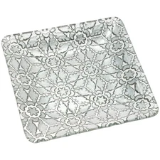 Boston International Christmas Glass Serving Plate 10.25in Silver Filigree Décor