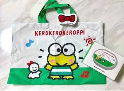 3COINS Keroppi Sanrio Tote Bag Aluminum Case Ziploc New Unused