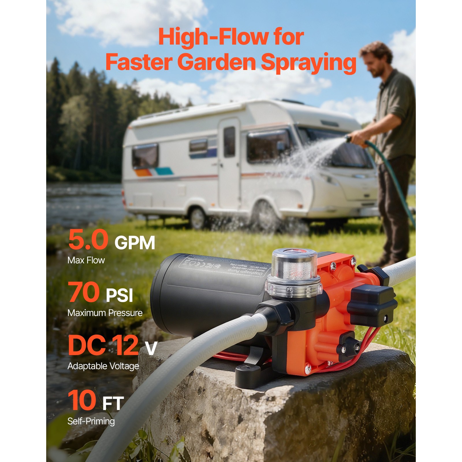 Pompe à eau 12V Uimoso 18,9L/min avec pressostat automatique 4,8 bar - 2