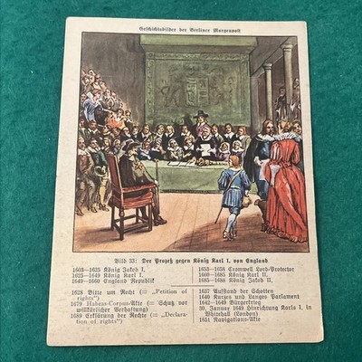 1928 Berliner Morgenpost  Historical Images  KING CHARLES I TRIAL Trade Card #33