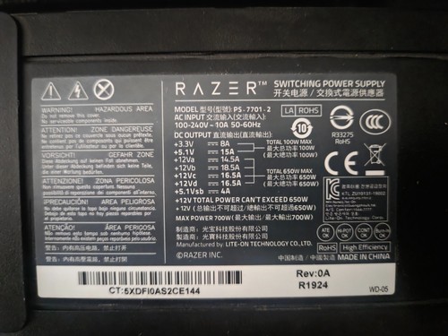 Razer Core X Chroma eGPU Enclosure w/700 Watt psu (internal) and power cable - Bild 3 von 4