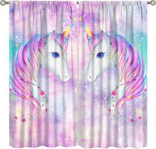 Rainbow Unicorn Bedroom Curtains,Purple Pink Dream Universe Starry Sky Kids Bedr