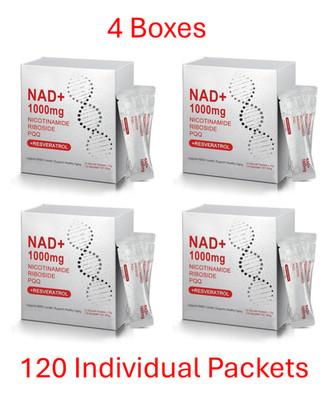 4x 30 Packs NAD+ Premium Nicotinamide Riboside & Resveratrol (120 Packets Tota)