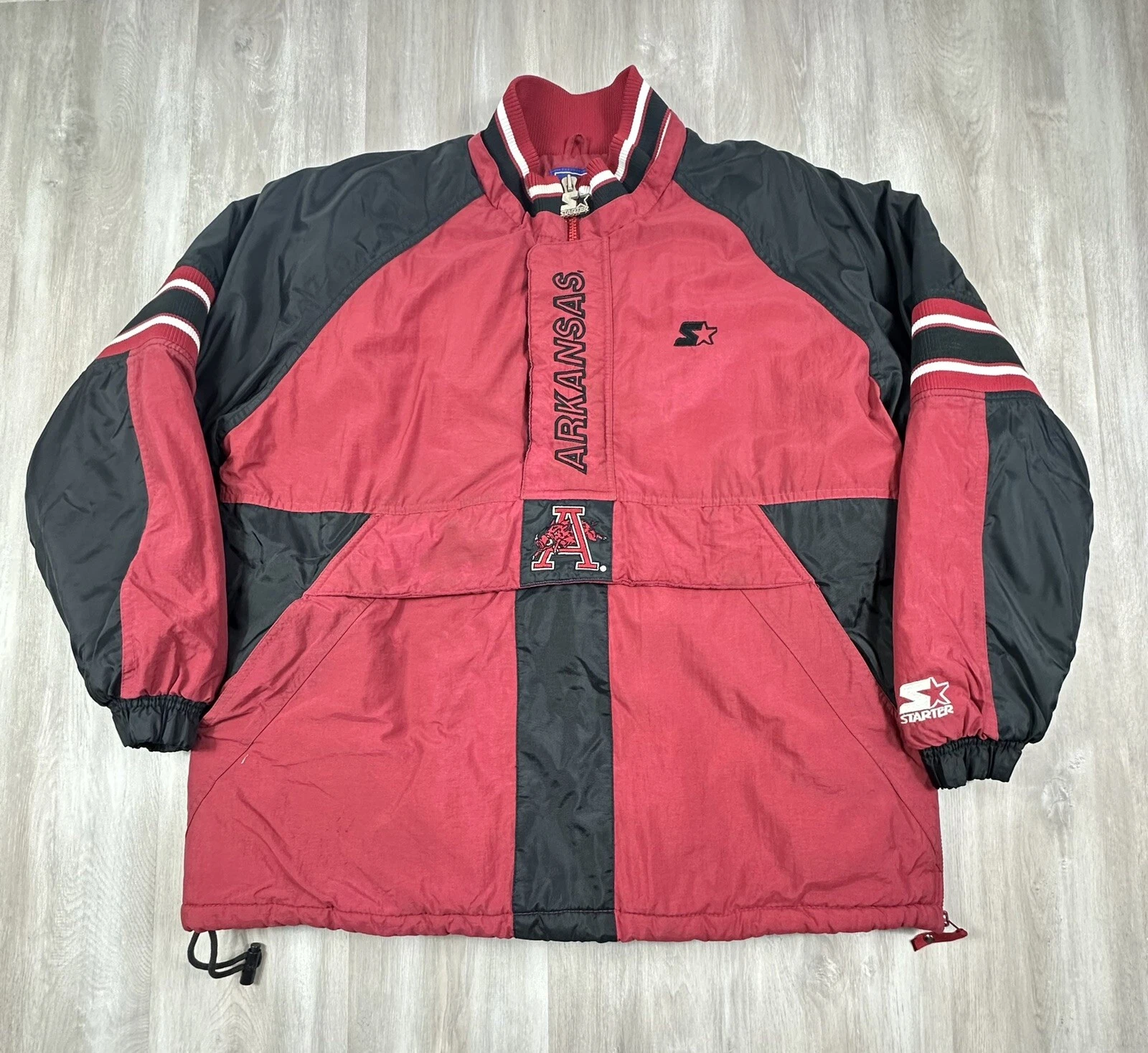 Vintage Starter Taille XL Arkansas Razorbacks 1/2 Veste Pull Tampon Rare Années 90
