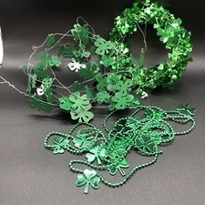St Patrick  s Day Metal Wire Shamrock Clover Garland 2 x 5   9' Beaded 11  Green