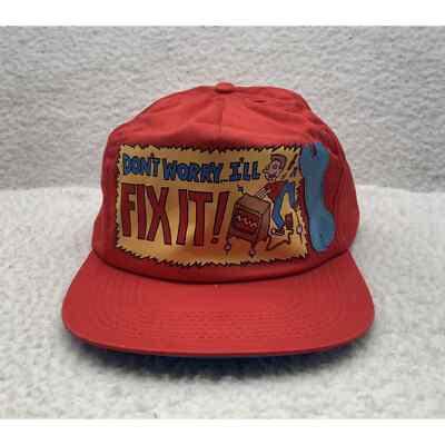 VTG Handyman Snapback Hat Mens Blockhead Red Don't Worry I'll Fix It Funny Dad