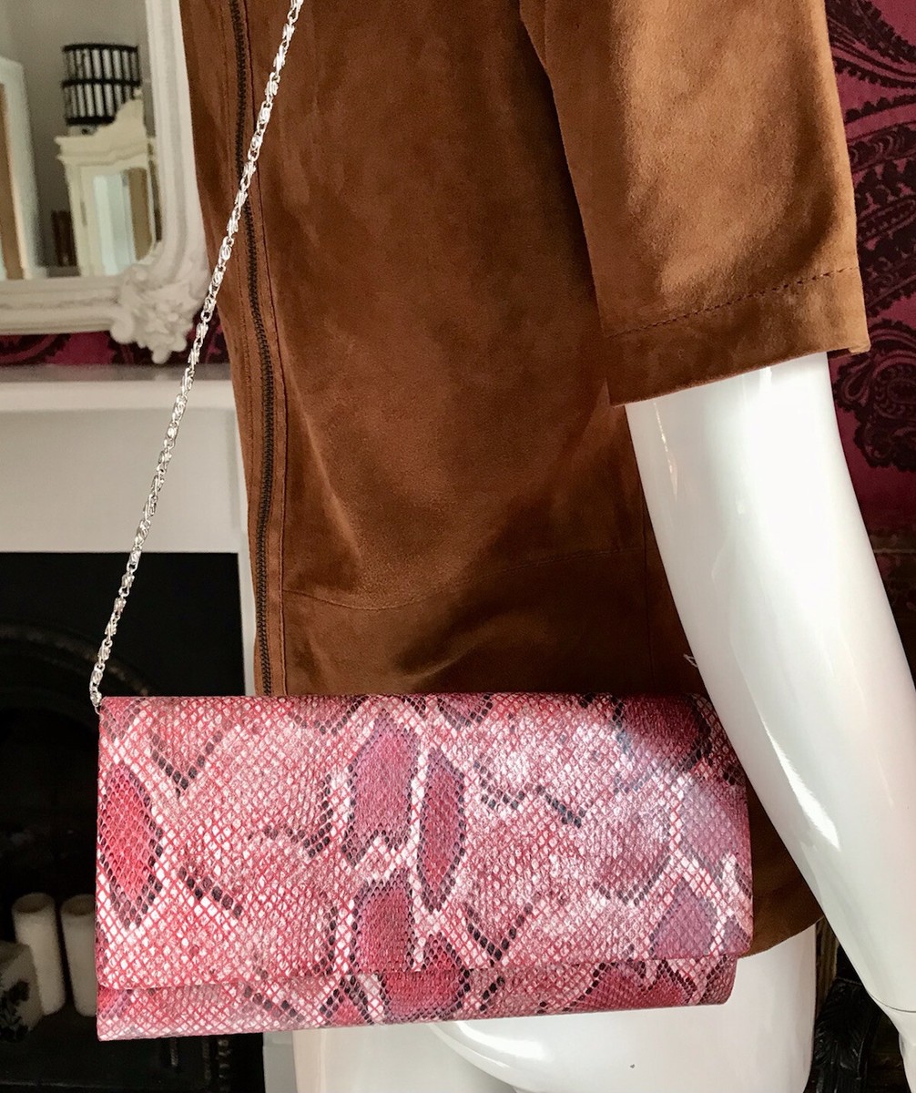 NWT OLGA BERG PINK SILVER SNAKE CLUTCH/SHOULDER BAG WITH MAGNETIC SNAP  LOCK