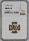 1943-D 10C FB Mercury Dime NGC MS67+FB   6343500-001