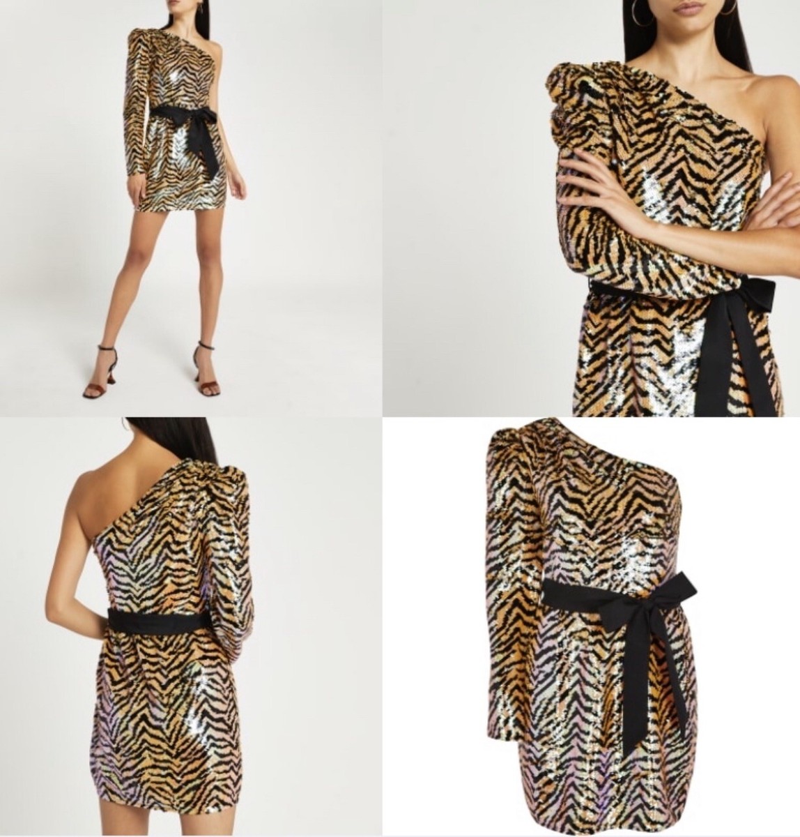 River Island Sequin One Shoulder Animal Print Dress Size 10 BNWT - Main Image