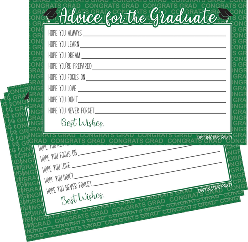 Green Graduation Advice Cards - 25 Pack, Guest Wishes and Advice for the Graduat