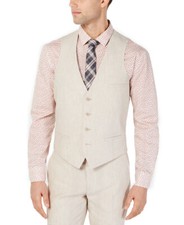 Bar III Men's Slim-Fit Linen Suit Vest Tan, Medium 