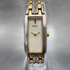 Seiko Tank Watch Women 15mm Cream Dial Two Tone Rectangle 4N00-7089 New Battery