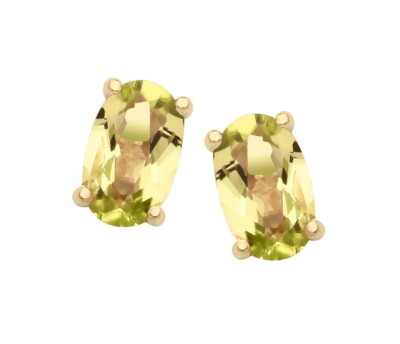 9ct Yellow Gold Natural Peridot Oval Solitaire Stud Earrings
