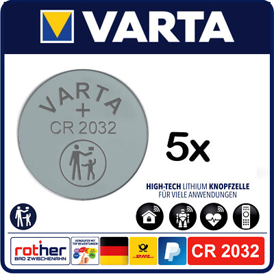 Knopfzelle Varta CR2032, DL2032, BR2032 Lithium 3V, Industrieware 5 Stück lose